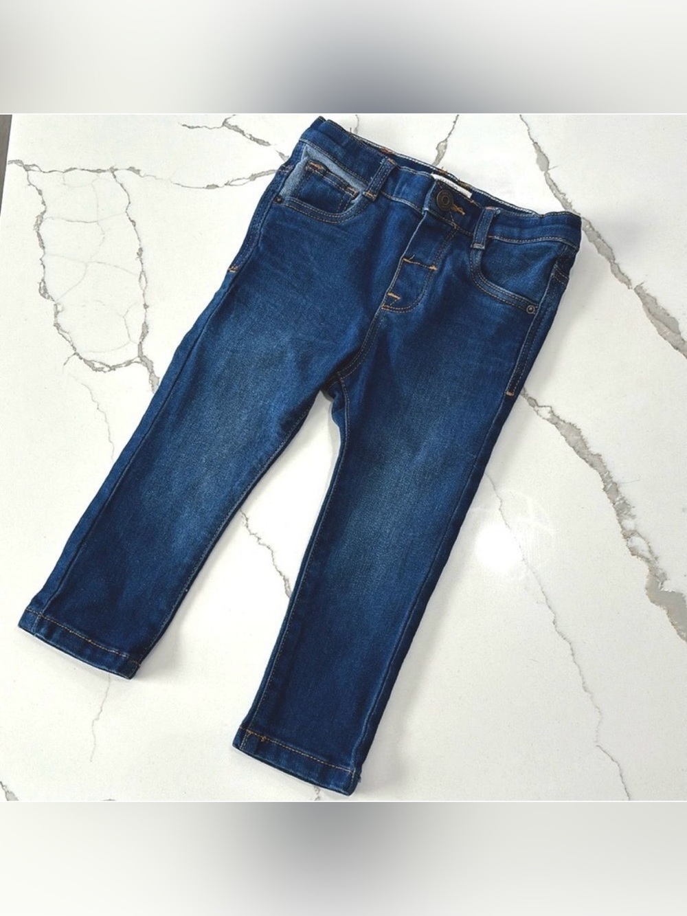 MANGO Kids Baby Boys Denim Skinny Blue Jeans Dark Wash Size 12-18 Months